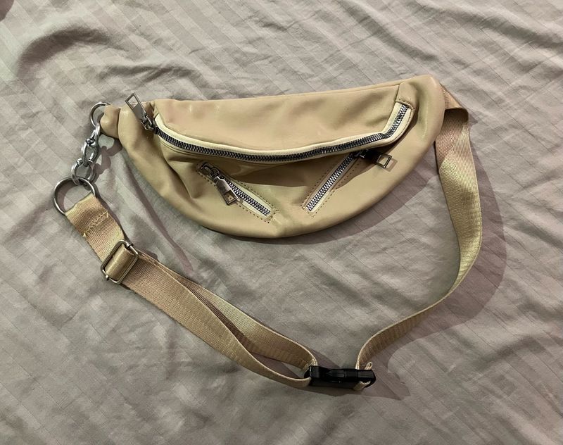 Beige Zipper Waist Bag