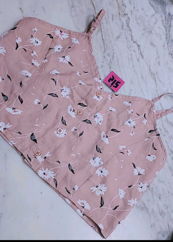 Floral Print Button-Up Crop Top