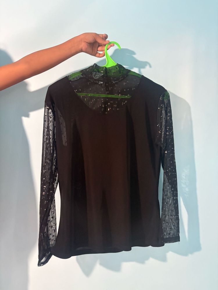 Elegant Black Sheer Sleeve Top
