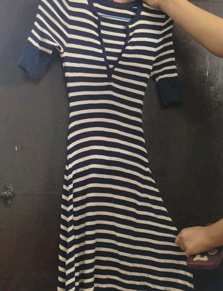 Striped Knit V-Neck Dress