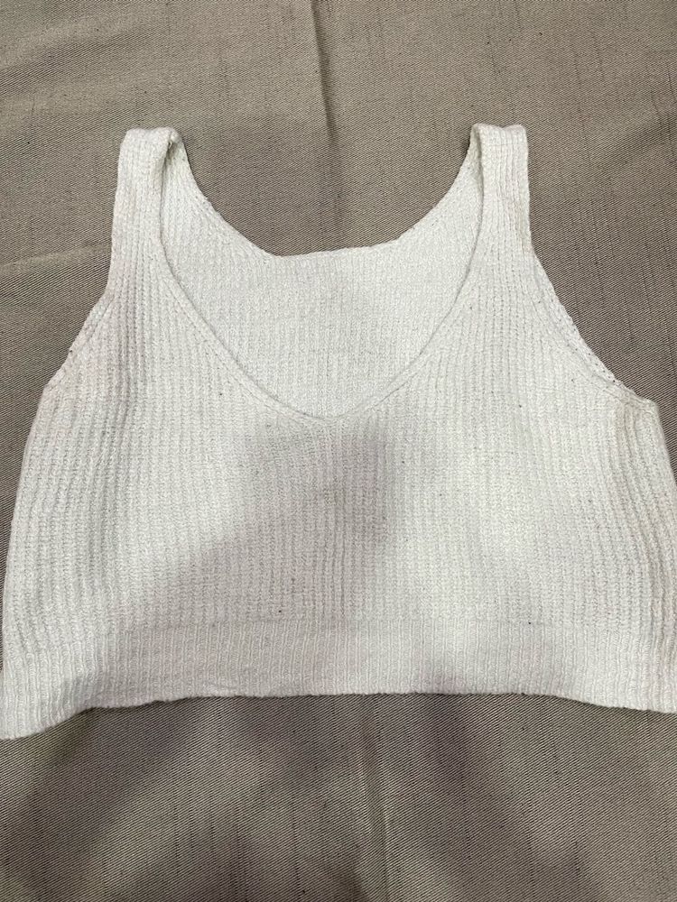 White Ribbed Knit Crop Tank Top