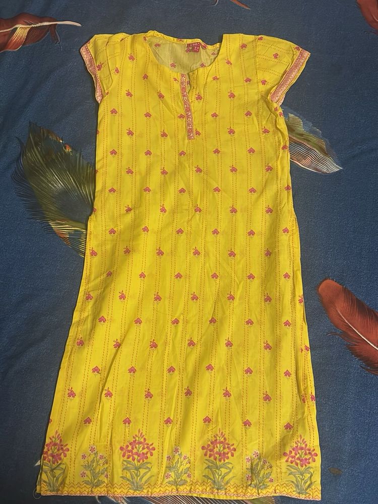 Yellow Printed Kurti for girls (8-9yrs) ✨💐🫶🏻