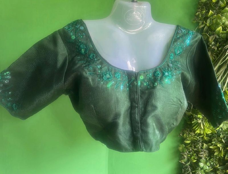 Not used Embroidered Green Blouse