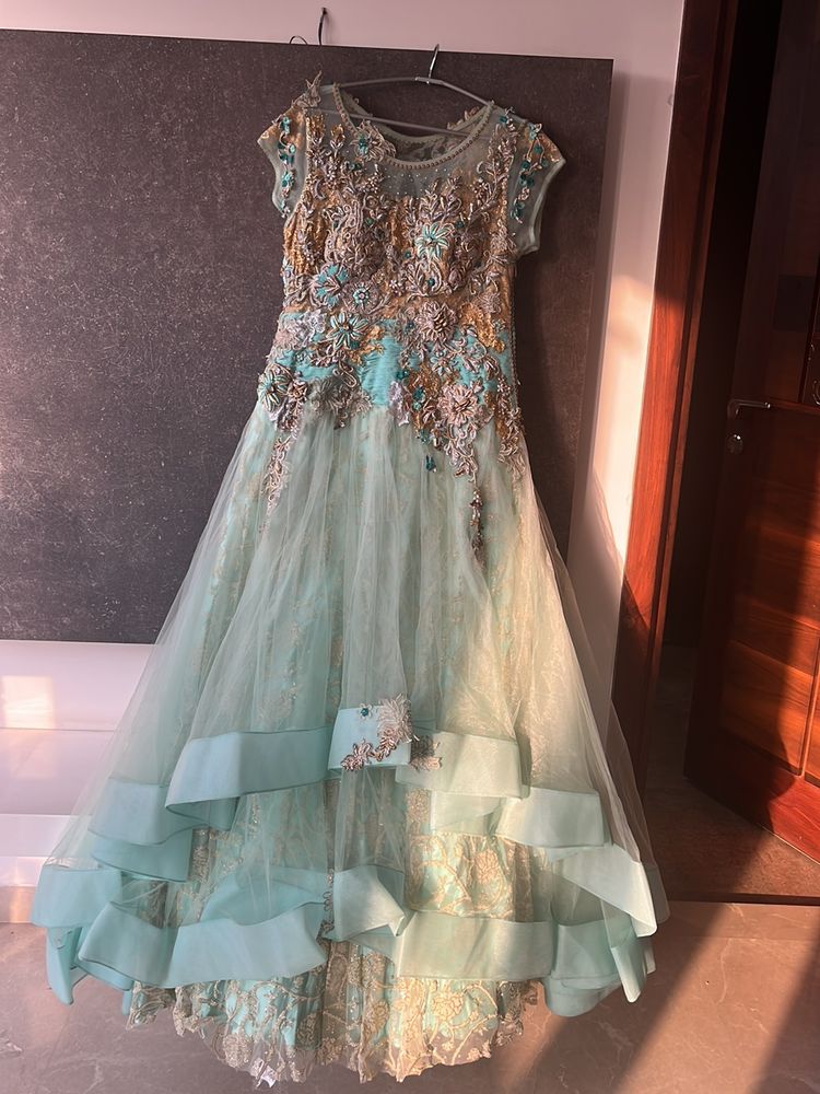Engagement Gown With Applique Work Embroidery