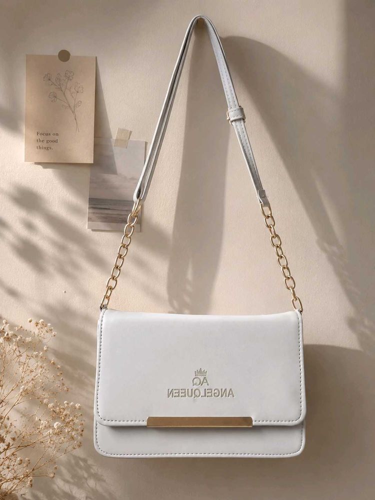 White Crossbody Bag with Gold Chain