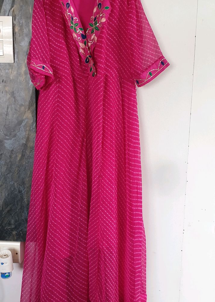 Vibrant Pink Leheriya Anarkali Dress