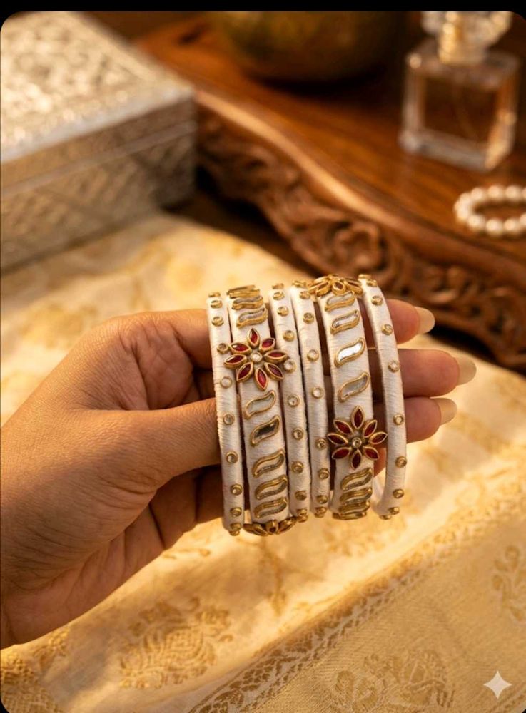 Elegant White &amp; Gold Bangles
