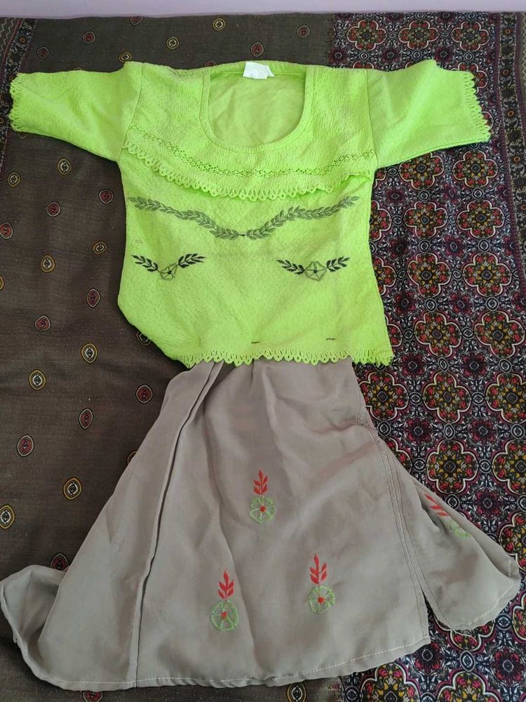 Embroidered Kurta and Skirt Set