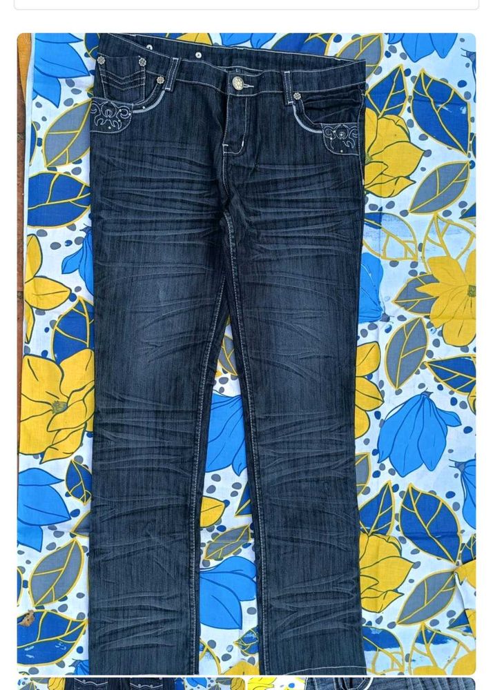 Dark Wash Embellished Pocket Jeans