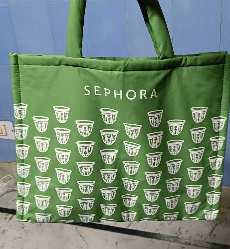 Sephora Quilted Puffy Green Tote Bag