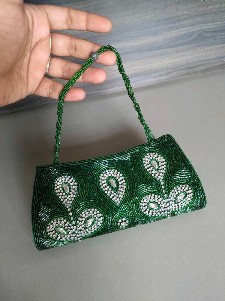 Green Beaded Clutch