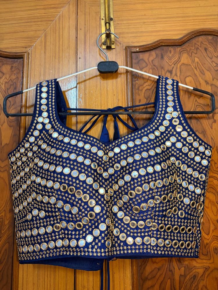 Embroidered Blue Blouse with Mirror Work