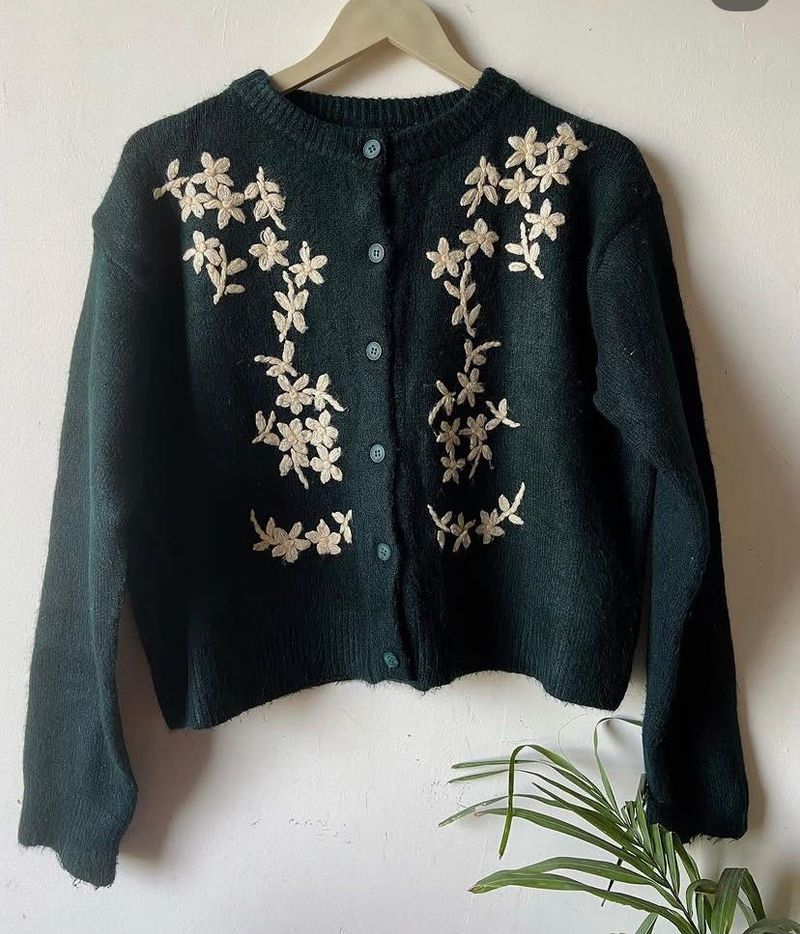 Dark black  Embroidered Cardigan