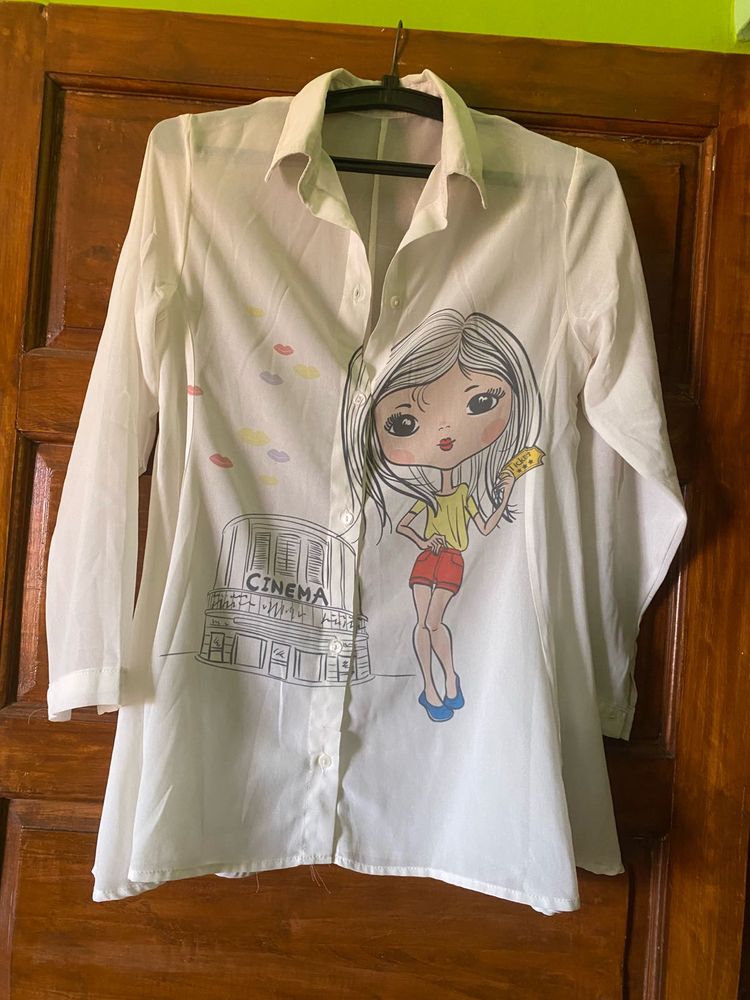 Cute Graphic Print Button-Up Shirt