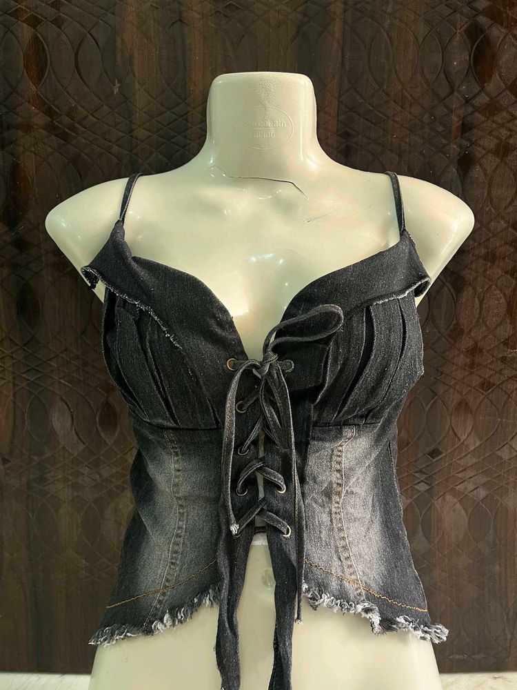 Distressed Denim Corset Top