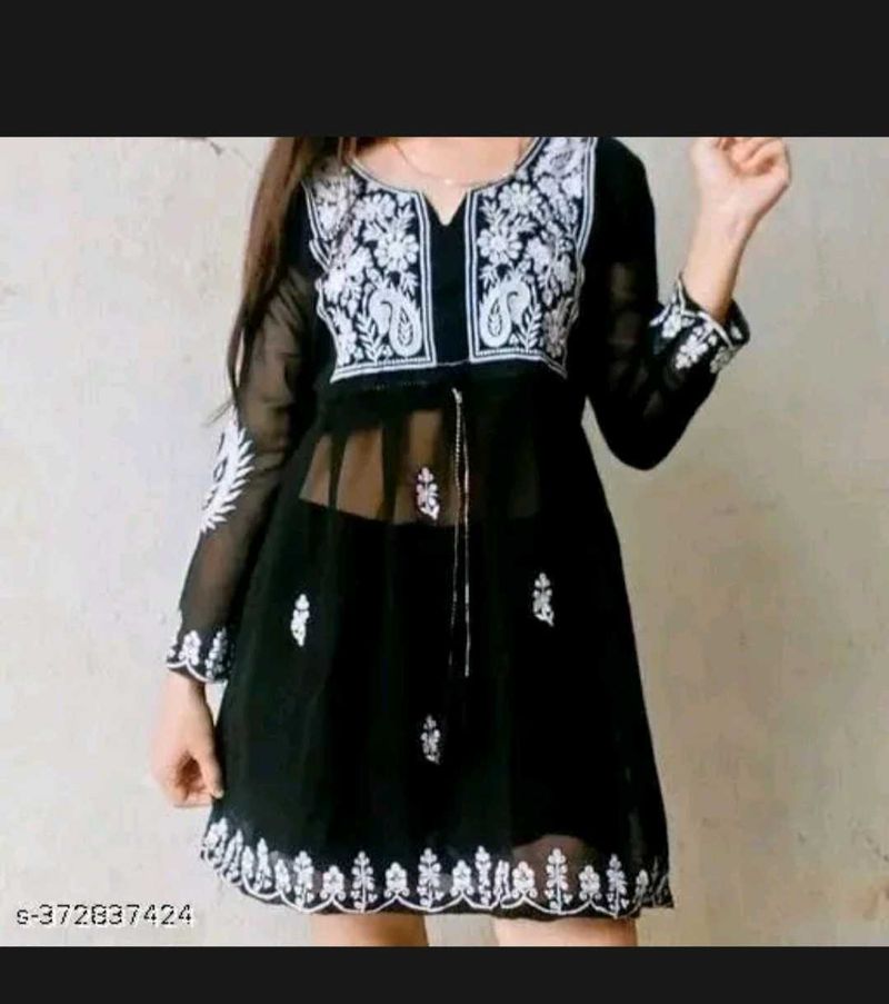 Chic Black Embroidered Sheer Mini Dress