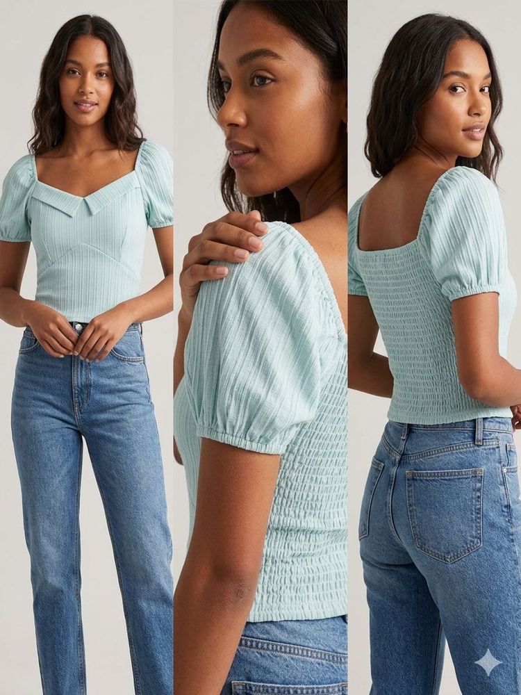 Mint Green Puff Sleeve Top