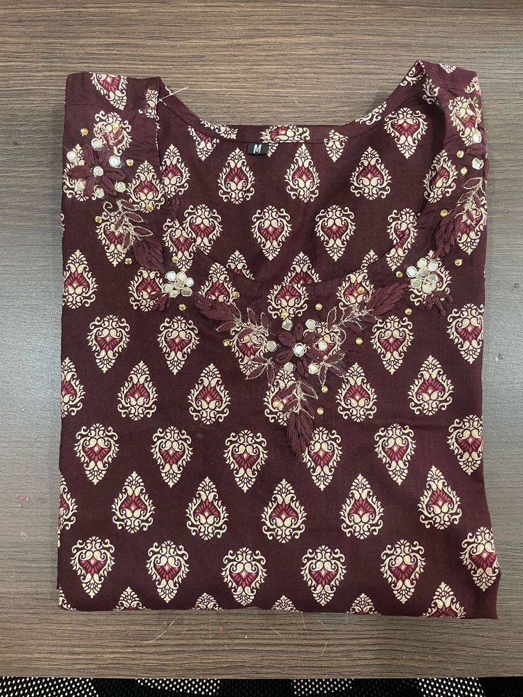 Embroidered Maroon Kurta