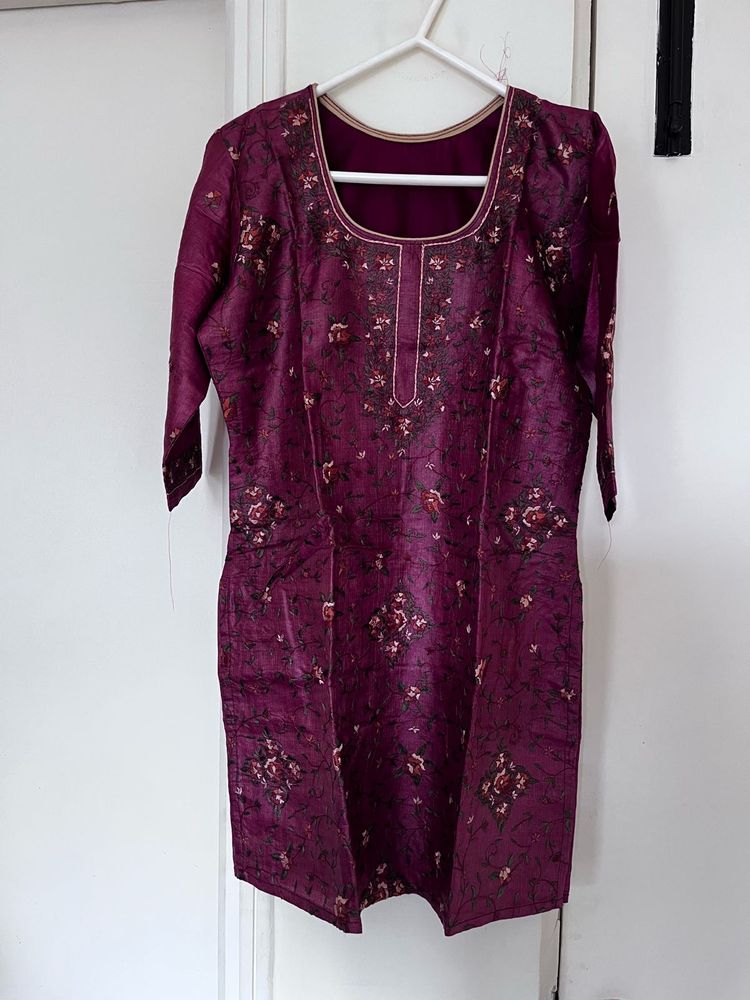 Tailored Tussar Silk Embroidered Kurti