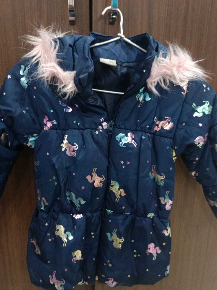 Kids Navy Unicorn Puffer Jacket