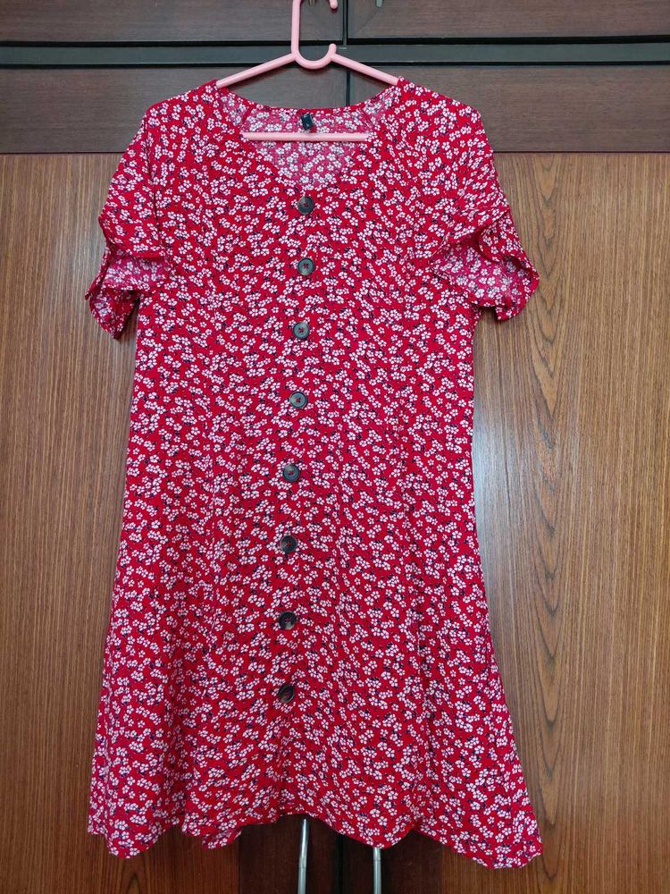 Red Floral Button-Down Dress