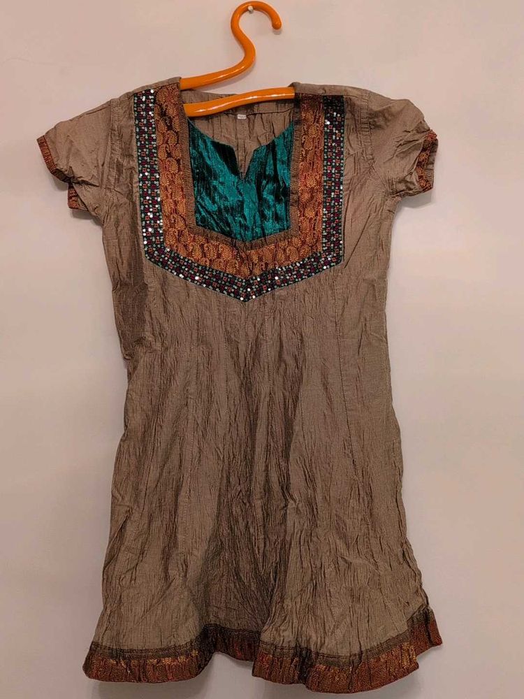 Velvety Cute Ethnic Girls Dress Set