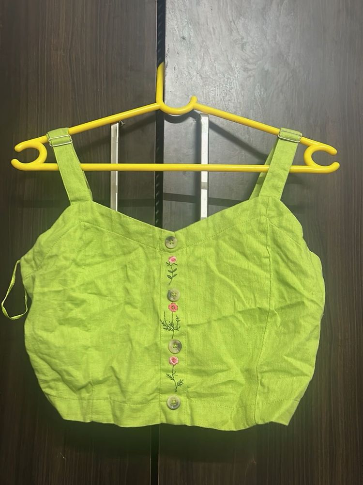 Lime Green Embroidered Crop Top