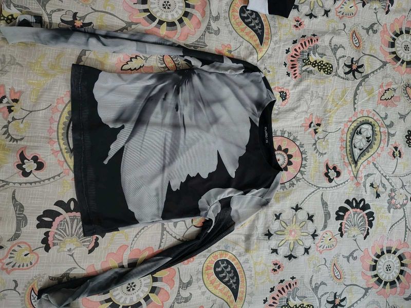 Sheer Floral Print Long Sleeve Top