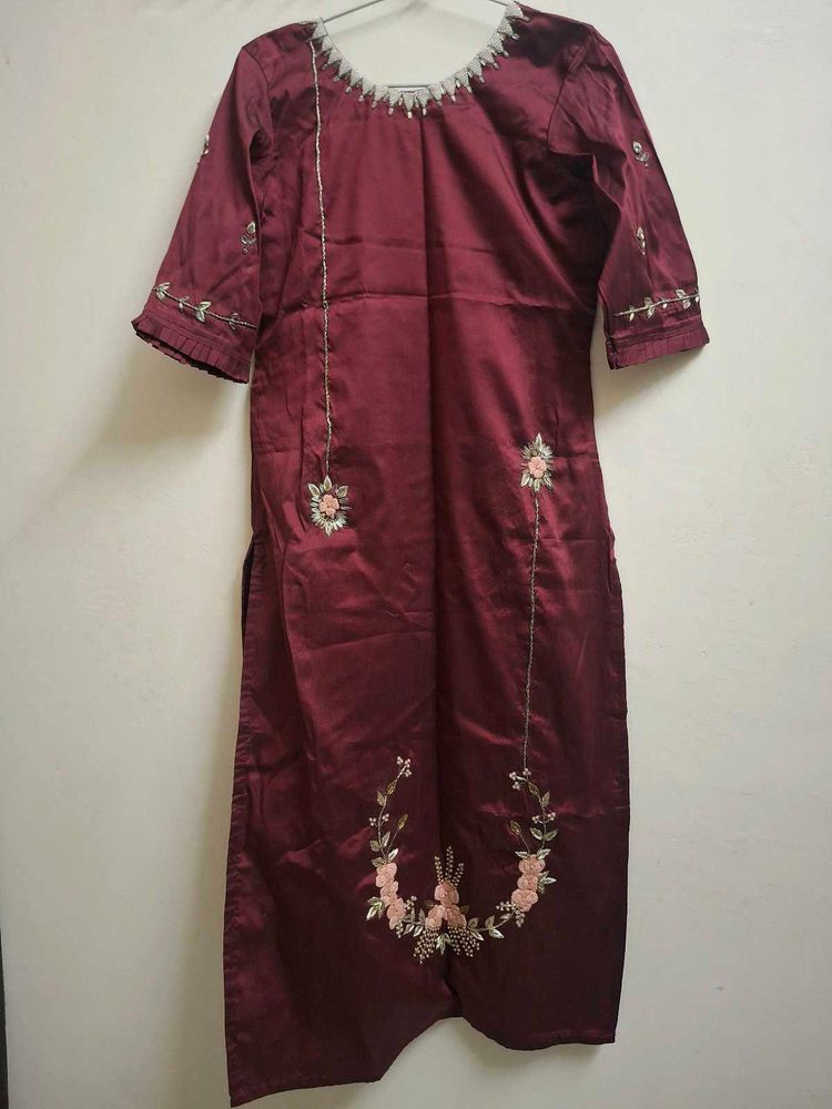 Maroon Embroidered Silk Kurta zardozi