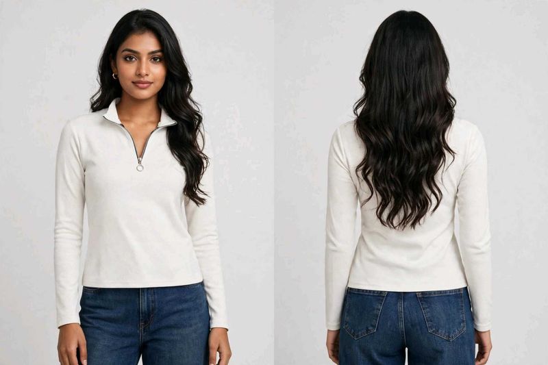 Women's Long Sleeve Zip Neck Top