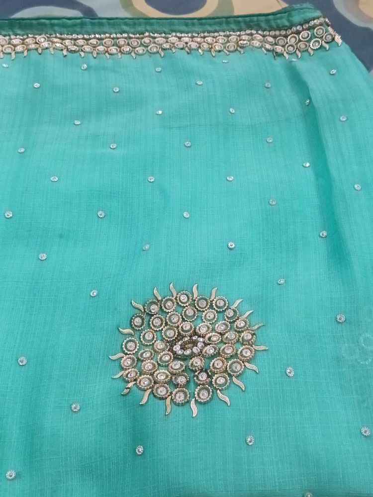 Aqua green Embellished Saree