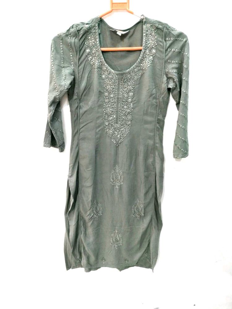 Embellished olive Green Kurta