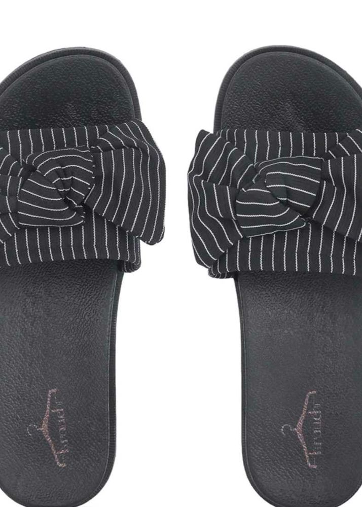 Stylish Striped Bow Slide Slippers