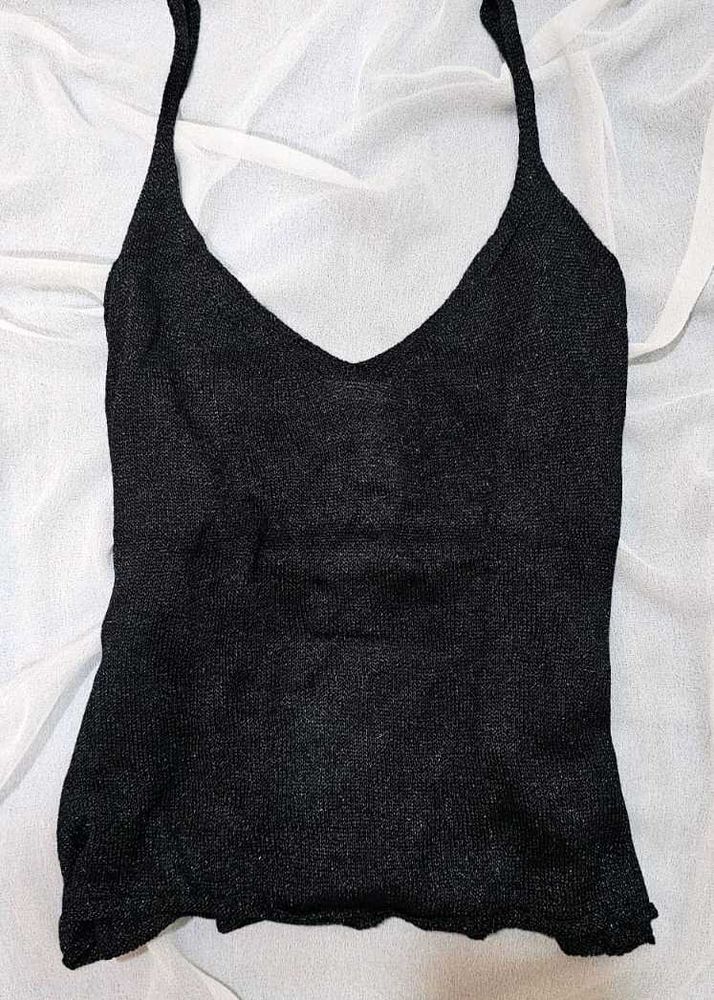 Sparkly Black V-Neck Cami Top