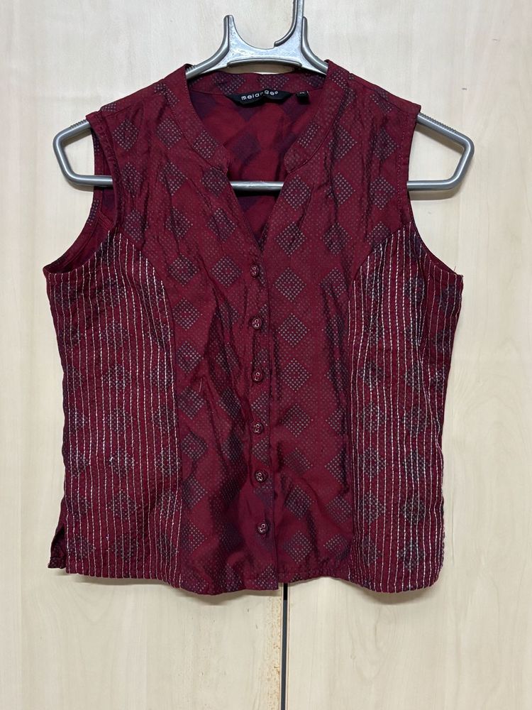 Maroon Embroidered Sleeveless top