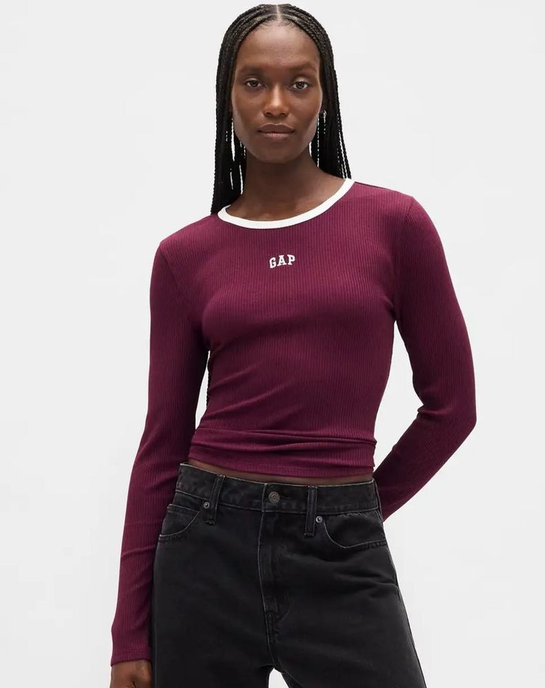 GAP Burgundy Ribbed Long Sleeve Top