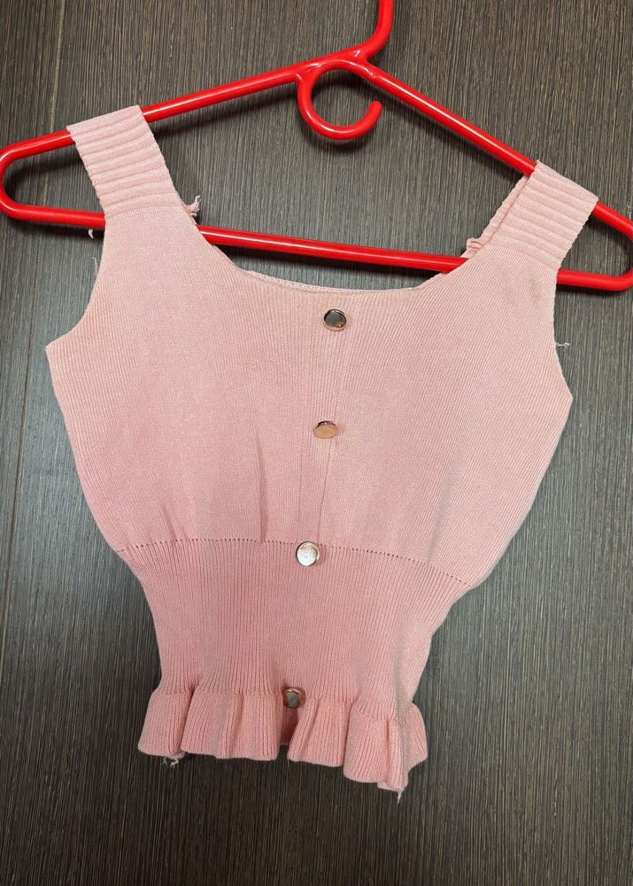 Cute Pink Button-Up Knit Top