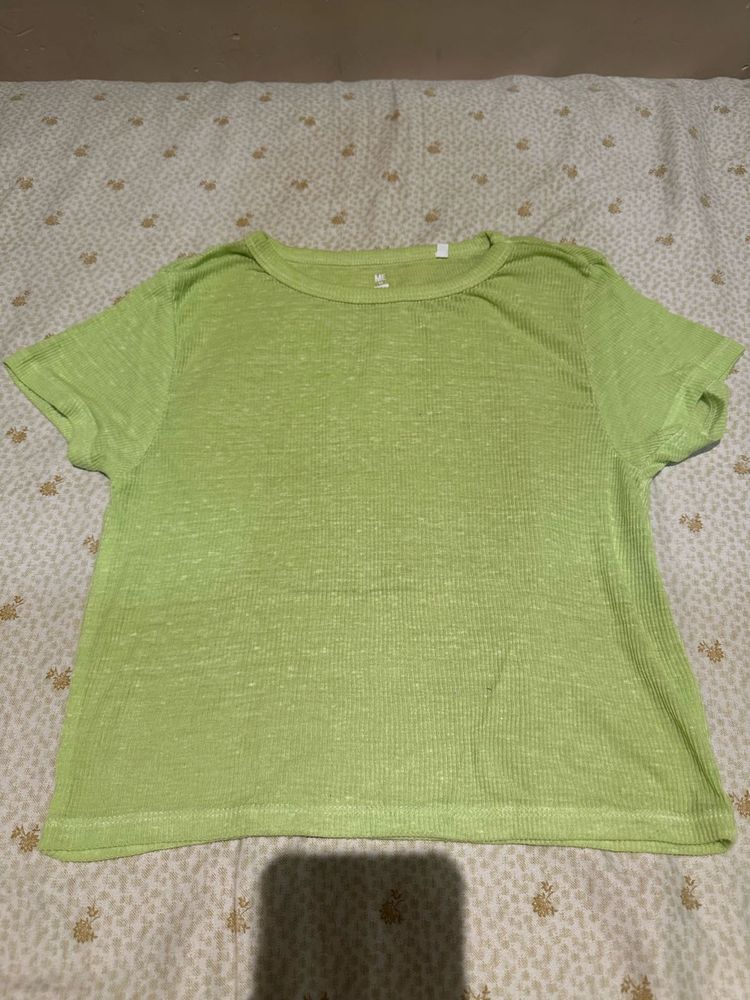 Lime Green Ribbed Crew Neck T-Shirt