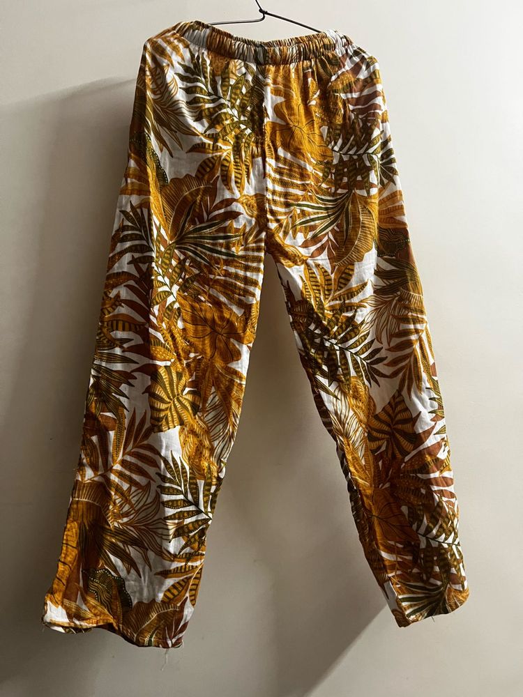 Tropical Print Wide-Leg Pants