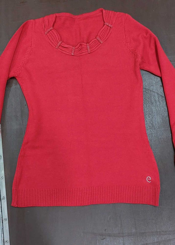 Red Ruffle Neck Sweater