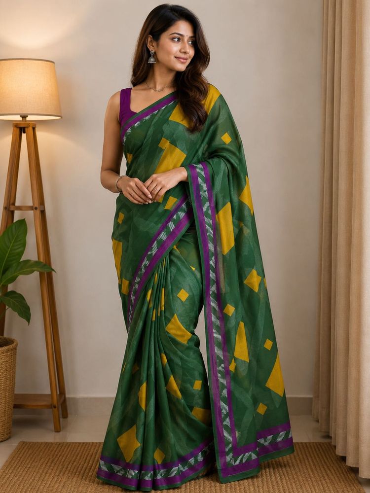 (New) Elegant Green &amp; Yellow Saree