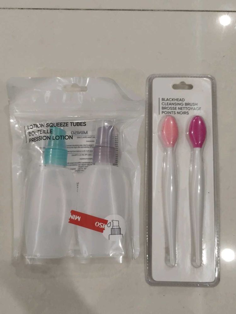 Travel Size Lotion Bottles &amp; Cleansing Brush Set