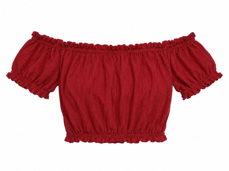 Off-Shoulder Puff Sleeve Red Crop Top(H&amp;M)