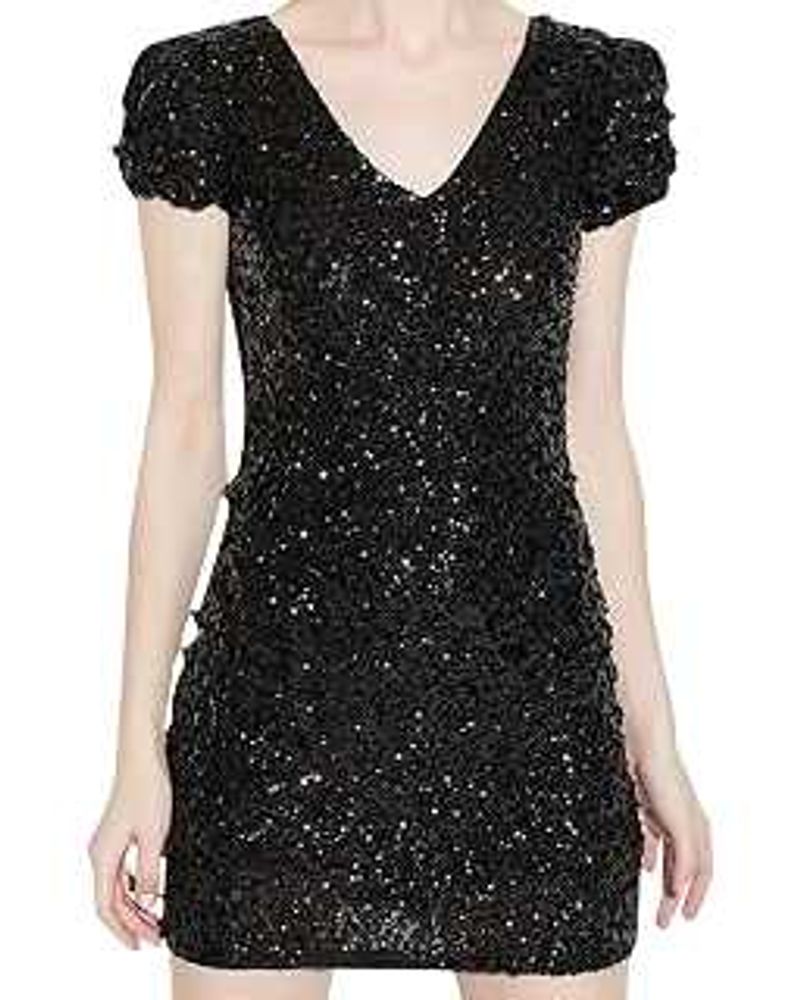 Sparkly Black Sequin Mini Dress