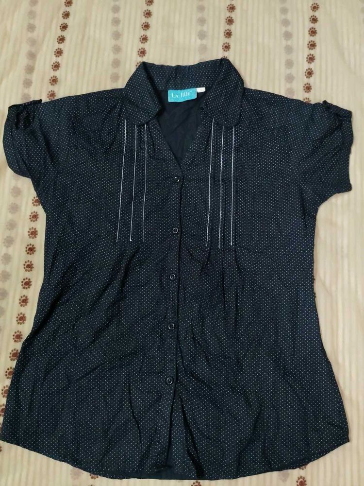 Polka Dotted Snatched Waisted Shirt