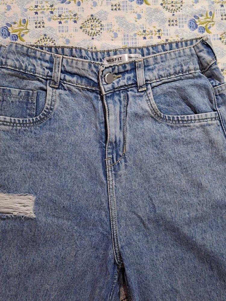 Distressed Light Wash Denim Jorts