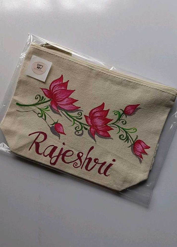 Hand-painted Lotus Pouch Bag