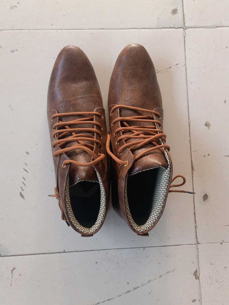 Brown Faux Leather Lace-Up Boots