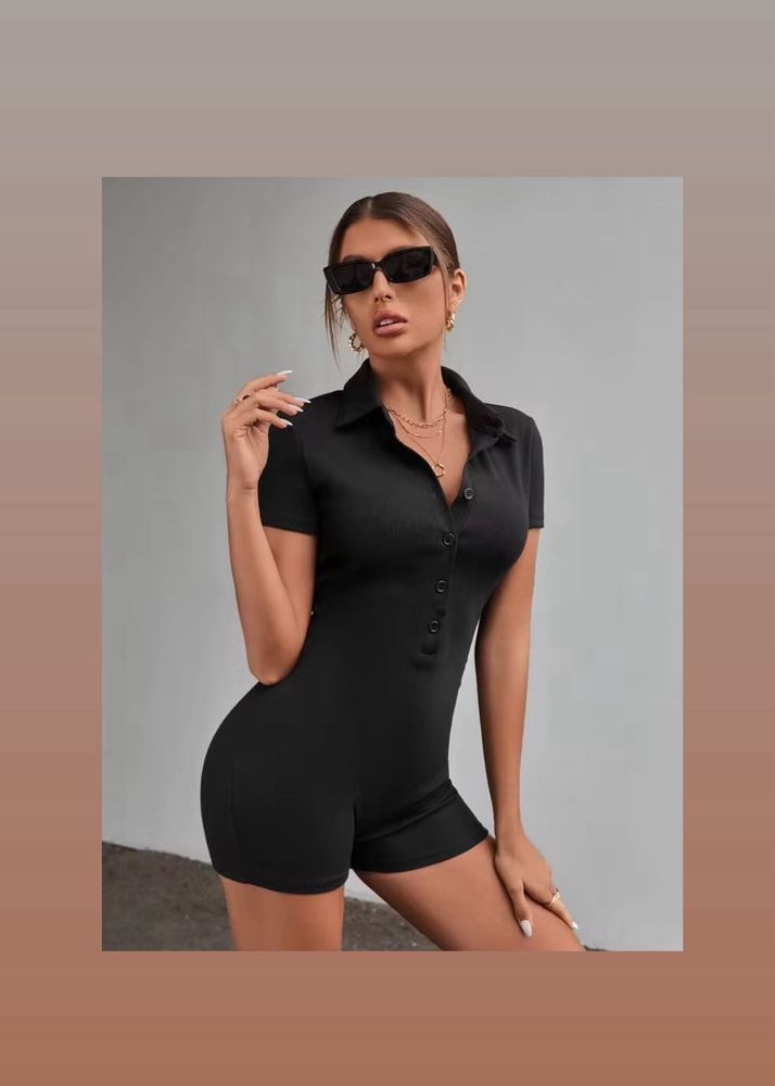 SHEIN Chic Black Button-Up Romper
