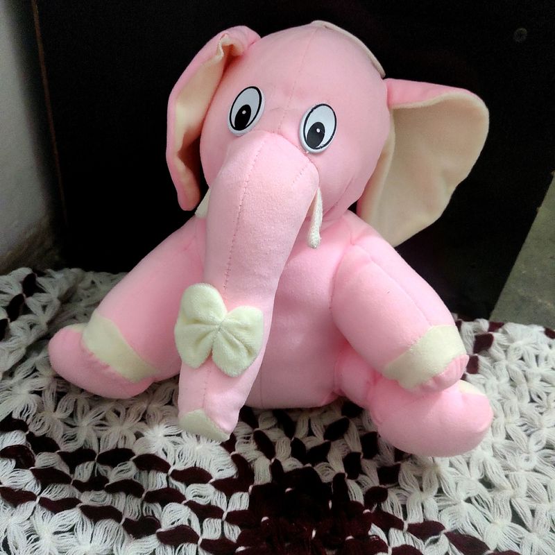 White Pink Baby Elephant Soft Toy for Kids